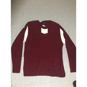 Mens Triton Sweater Size Medium Nanodri Maroon White Fleece Sweatshirt Warm Soft